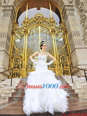 Sleeveless Beading and Ruffles Zipper Wedding Gown