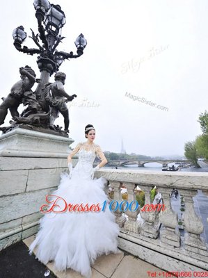 Sleeveless Beading and Ruffles Zipper Wedding Gown