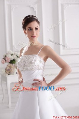 Noble With Train Zipper Wedding Dress White and In for Wedding Party with Beading and Embroidery Brush Train