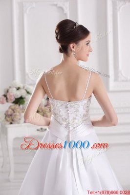 Noble With Train Zipper Wedding Dress White and In for Wedding Party with Beading and Embroidery Brush Train