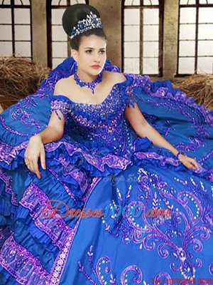 Inexpensive Off the Shoulder Satin Sleeveless Floor Length Quinceanera Dress and Embroidery