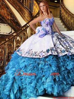 Ball Gowns Quinceanera Gowns Baby Blue Sweetheart Organza Sleeveless Floor Length Lace Up