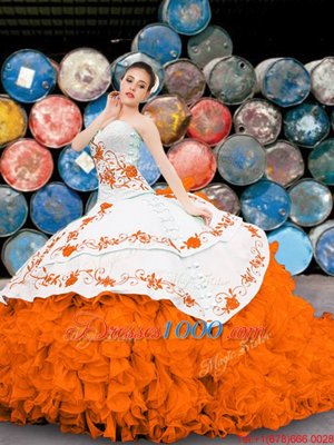 Multi-color Ball Gowns Organza Sweetheart Sleeveless Appliques and Embroidery and Ruffles Floor Length Lace Up Ball Gown Prom Dress