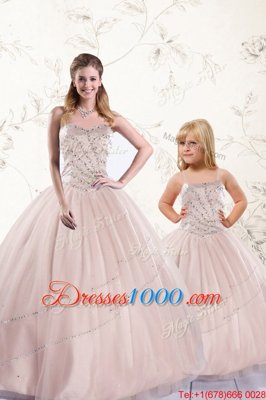 Floor Length Lace Up Quinceanera Dress Baby Pink and In for Military Ball and Sweet 16 and Quinceanera with Beading