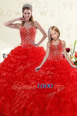 Stunning Sleeveless Beading and Appliques and Ruffles Lace Up Quinceanera Gowns