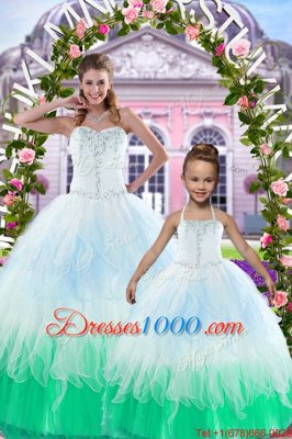 Multi-color Ball Gowns Sweetheart Sleeveless Organza Floor Length Lace Up Beading Vestidos de Quinceanera