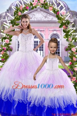 New Arrival Tulle Sweetheart Sleeveless Lace Up Beading Quince Ball Gowns in Multi-color