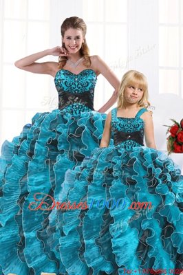 Sleeveless Lace Up Floor Length Beading and Appliques and Ruffles Sweet 16 Dress
