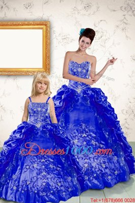 Clearance Floor Length Royal Blue Quinceanera Dress Taffeta Sleeveless Beading and Embroidery and Pick Ups