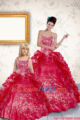 Pick Ups Floor Length Red Sweet 16 Quinceanera Dress Strapless Sleeveless Lace Up