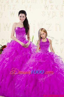 New Arrival Floor Length Lace Up Sweet 16 Dresses Purple and In for Military Ball and Sweet 16 and Quinceanera with Beading and Ruffles