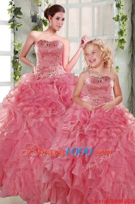 Modern Strapless Sleeveless Organza Quinceanera Dress Beading and Ruffles Lace Up