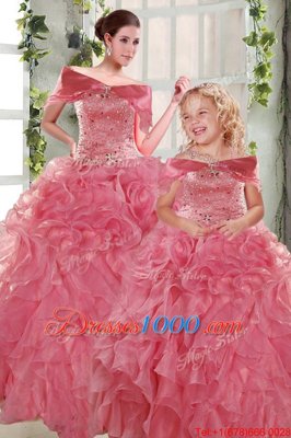 Modern Strapless Sleeveless Organza Quinceanera Dress Beading and Ruffles Lace Up