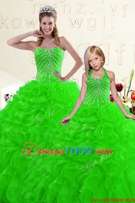 Fabulous Green Sweet 16 Dresses Military Ball and Sweet 16 and Quinceanera and For with Beading and Ruffles Sweetheart Sleeveless Lace Up