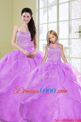 Sequins Floor Length Ball Gowns Sleeveless Lilac Quinceanera Gown Lace Up