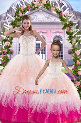 Multi-color Ball Gowns Sweetheart Sleeveless Tulle Floor Length Lace Up Beading Quinceanera Dress