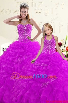 Lilac Lace Up Sweetheart Beading and Ruffles and Pick Ups Quinceanera Dresses Organza Sleeveless