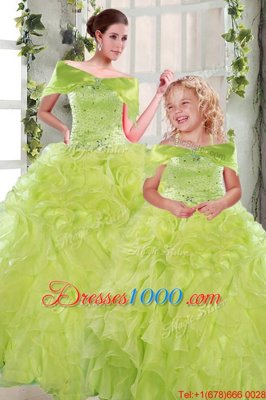 Floor Length Yellow Green 15 Quinceanera Dress Strapless Sleeveless Lace Up