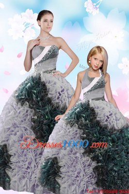 Dramatic Floor Length Multi-color Quince Ball Gowns Taffeta Sleeveless Sequins and Pick Ups