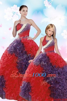 Glorious Floor Length Coral Red 15th Birthday Dress Strapless Sleeveless Lace Up