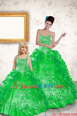 Discount Green Ball Gowns Sweetheart Sleeveless Taffeta Floor Length Lace Up Beading and Embroidery and Pick Ups Quince Ball Gowns