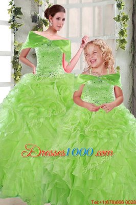 Organza Lace Up Strapless Sleeveless Floor Length Quinceanera Gown Beading and Ruffles