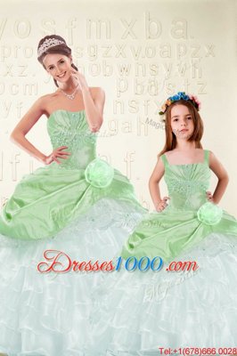 Stunning Gold Lace Up Sweet 16 Dress Beading and Appliques and Ruffles Sleeveless Floor Length