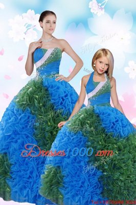 Organza and Taffeta Sleeveless Floor Length Sweet 16 Dresses and Beading and Ruffled Layers and Hand Made Flower