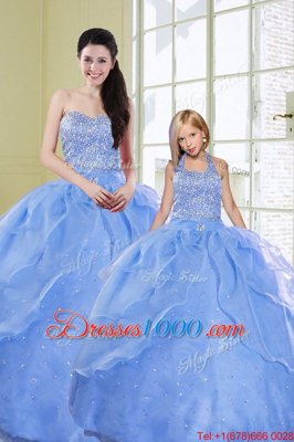Enchanting Light Blue Lace Up 15th Birthday Dress Beading Sleeveless Floor Length