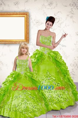 Yellow Green Ball Gowns Halter Top Sleeveless Taffeta Floor Length Lace Up Beading and Embroidery and Pick Ups 15th Birthday Dress