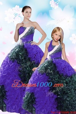 Floor Length Multi-color Quinceanera Dresses Taffeta Sleeveless Sequins and Pick Ups
