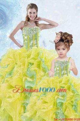 Top Selling Floor Length Lace Up 15th Birthday Dress Multi-color and In for Military Ball and Sweet 16 and Quinceanera with Beading and Ruffles and Sequins