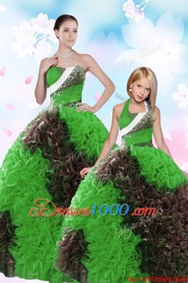 Exquisite Sequins Pick Ups Sweetheart Sleeveless Lace Up Sweet 16 Quinceanera Dress Multi-color Taffeta