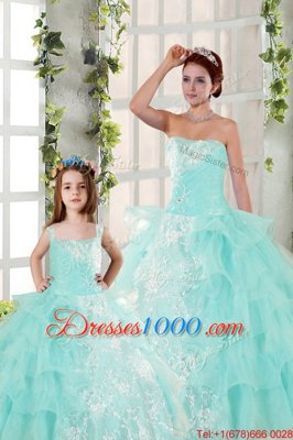 Aqua Blue Ball Gowns Beading and Ruffled Layers and Ruching Quince Ball Gowns Lace Up Organza Sleeveless Floor Length