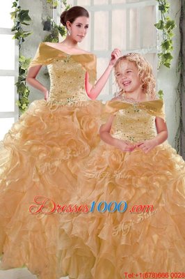 On Sale Floor Length Ball Gowns Sleeveless Orange 15 Quinceanera Dress Lace Up