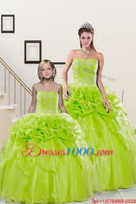 Yellow Green Lace Up Quinceanera Dresses Beading and Pick Ups Sleeveless Floor Length