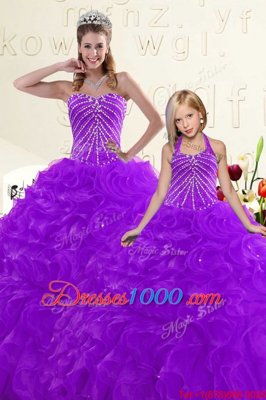 New Arrival One Shoulder Sleeveless Floor Length Beading and Ruffles Lace Up Sweet 16 Dresses with Green