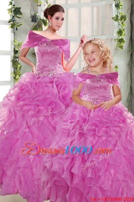 Beading and Ruffles 15th Birthday Dress Lilac Lace Up Sleeveless Floor Length