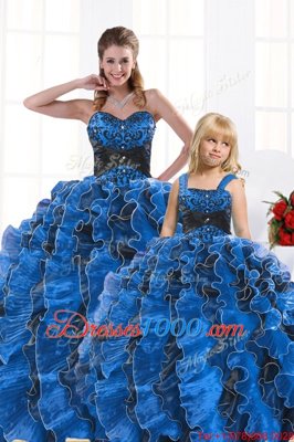 Royal Blue Sleeveless Beading and Appliques and Ruffles Floor Length Sweet 16 Dresses