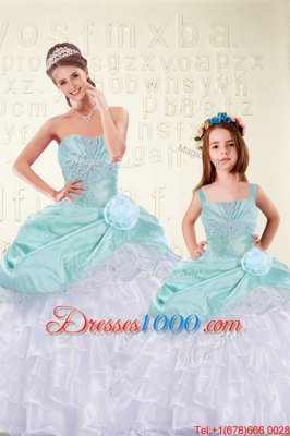 Exquisite Ruffled Floor Length Aqua Blue 15th Birthday Dress Sweetheart Sleeveless Lace Up