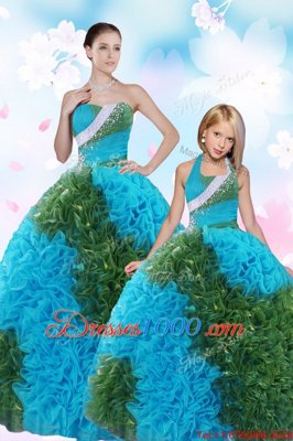 Dazzling Watermelon Red Organza Lace Up Sweetheart Sleeveless Floor Length Quinceanera Dress Beading and Sequins