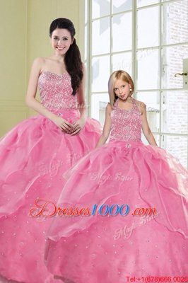 Edgy Sweetheart Sleeveless Organza Quince Ball Gowns Beading and Sequins Lace Up