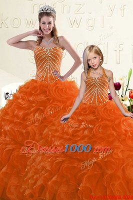 Pretty Beading and Ruffled Layers and Ruching 15th Birthday Dress Champagne Lace Up Sleeveless Floor Length
