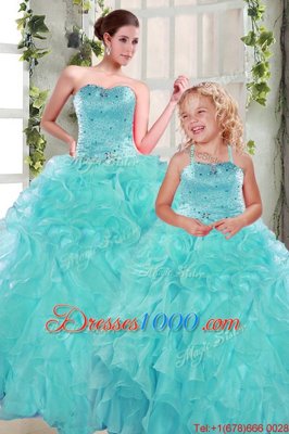 Elegant Floor Length Ball Gowns Sleeveless Turquoise Quinceanera Gowns Lace Up