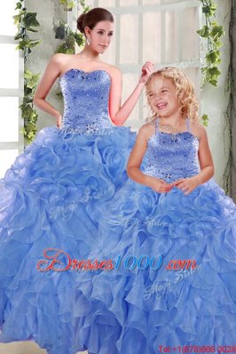 Edgy Sweetheart Sleeveless Lace Up 15th Birthday Dress Blue Organza