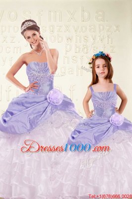 Sweetheart Sleeveless Organza and Taffeta Quinceanera Dresses Beading and Ruffled Layers and Hand Made Flower Lace Up