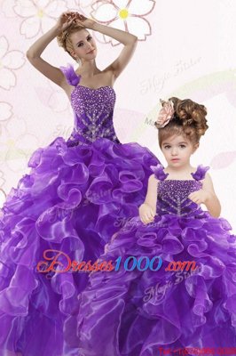 Purple Quinceanera Dresses Military Ball and Sweet 16 and Quinceanera and For with Beading and Ruffles Sweetheart Sleeveless Lace Up