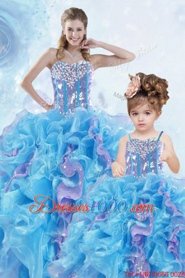 Enchanting Multi-color Ball Gowns Organza Sweetheart Sleeveless Beading and Ruffles and Sequins Floor Length Lace Up Sweet 16 Dress
