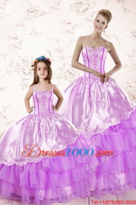 Super Lilac Ball Gowns Organza Sweetheart Sleeveless Embroidery and Ruffled Layers Floor Length Lace Up Sweet 16 Quinceanera Dress