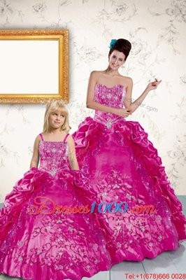Fuchsia Strapless Lace Up Beading and Appliques and Pick Ups 15 Quinceanera Dress Sleeveless